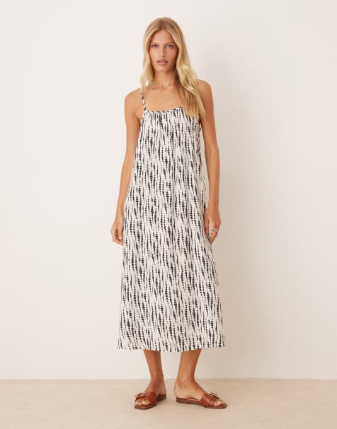 JDY – Midikleid in Weiß mit abstraktem Print und schmalen Trägern - view 1