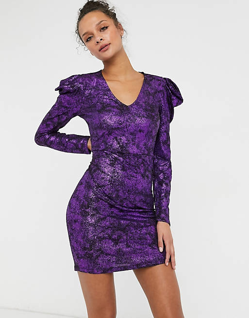 JDY mini dress with exaggerated sleeves in purple