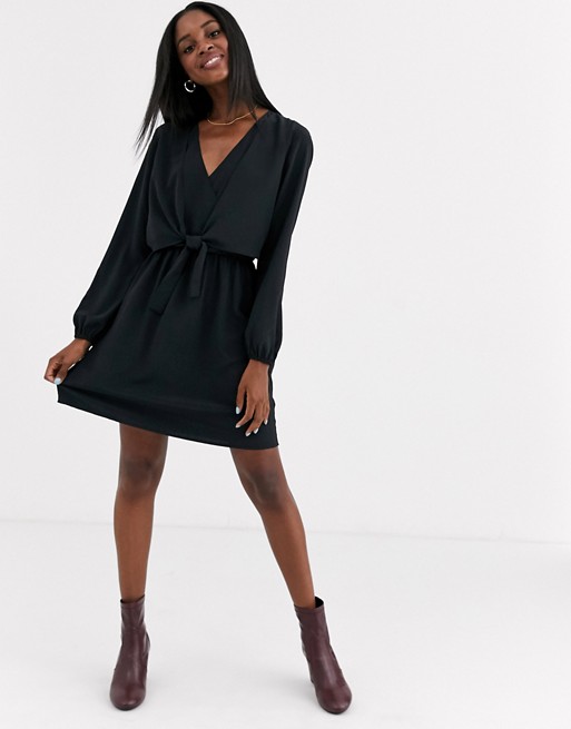 JDY mini dress with knot front detail in black