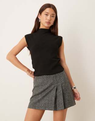Mini-jupe ajustée à carreaux - Gris-Brown S