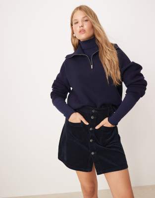 JDY - Mini-jupe boutonnée en velours côtelé - Bleu marine