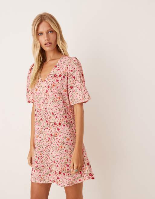 JDY - Mini-jurk met korte mouwen en bloemenprint in roze, 2 van 4
