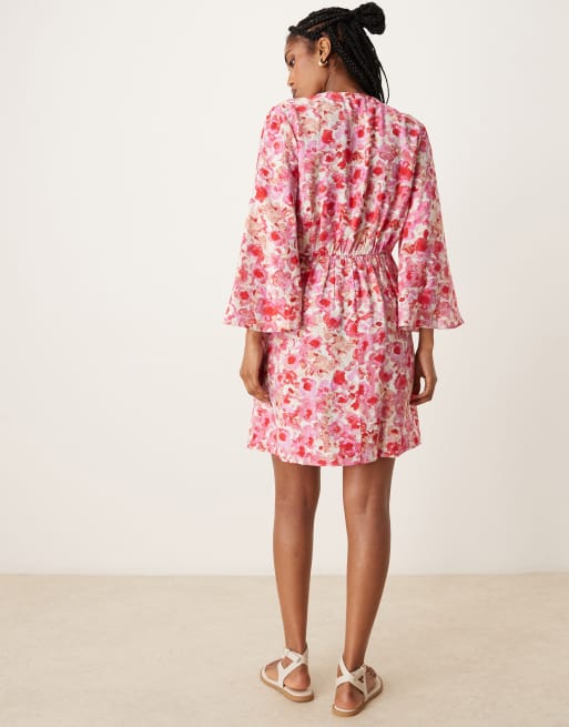 JDY - Mini jurk met overslag en abstracte bloemenprint in roze, 4 van 4