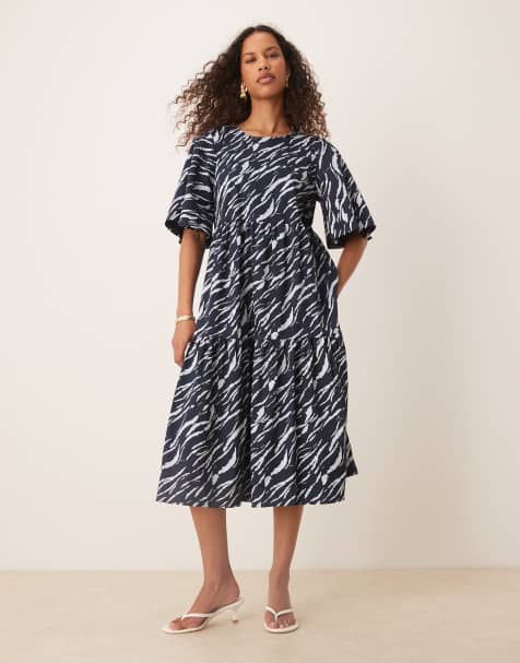 JDY - Mini jurk met stroken, korte mouwen en zebraprint in marineblauw - view 1