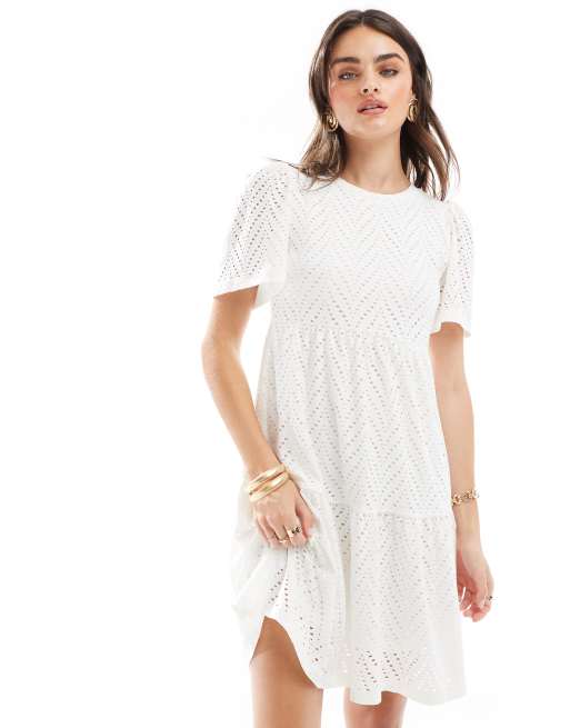 JDY - Mini jurk van broderie in wit , 2 van 4