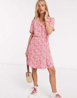 pink floral shirt dress