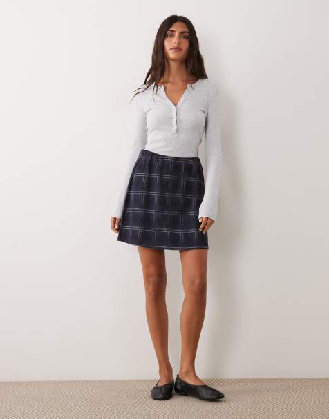 JDY mini skirt in navy checks - view 1