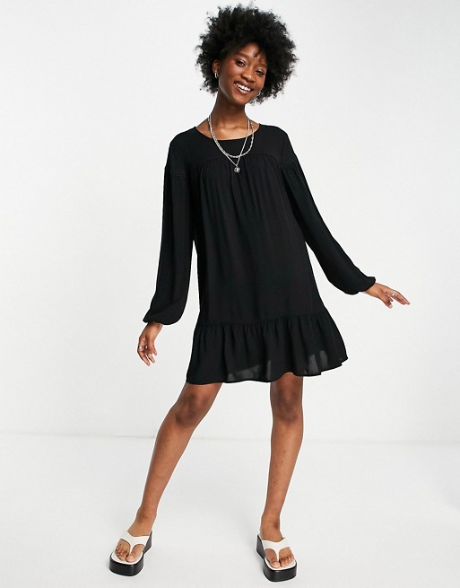 JDY mini smock dress with bust seam detailing in black
