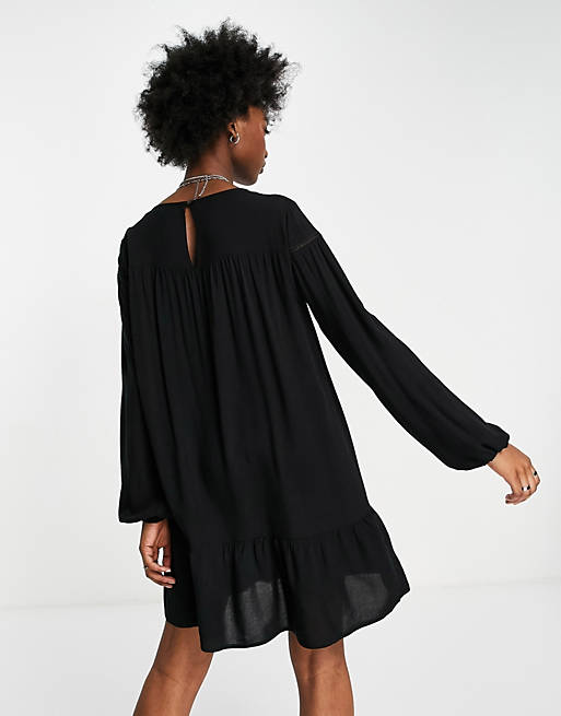 Women JDY mini smock dress with bust seam detailing in black 