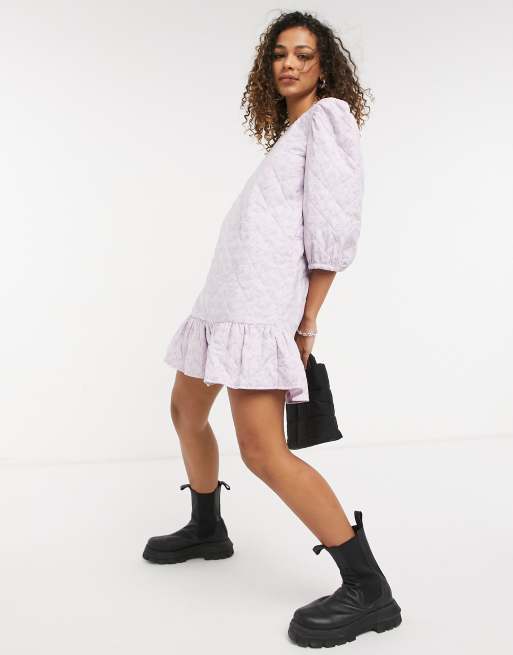 JDY mini smock dress with quilting detail in lilac, 4 of 4