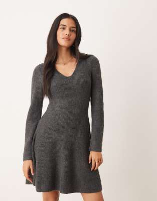 JDY - Mini-Strickkleid im Skater-Stil in Dunkelgrau