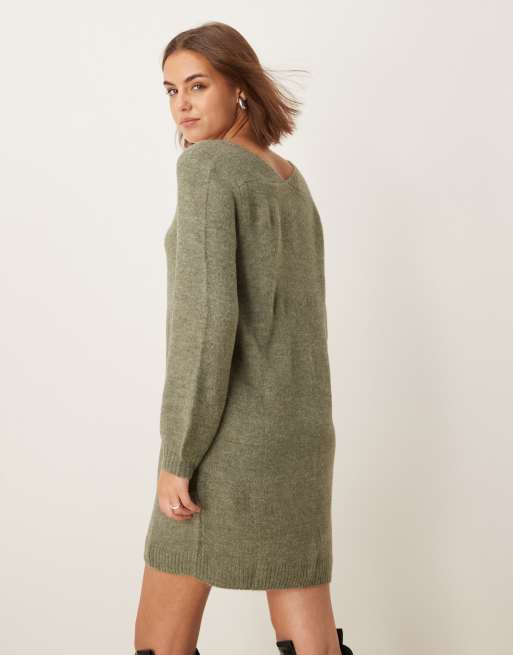 JDY – Mini-Strickkleid in Dunkelgrün mit V-Ausschnitt, 4 von 4
