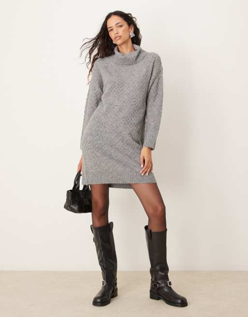 JDY – Mini-Strickkleid in Grau mit Rollkragen ASOS