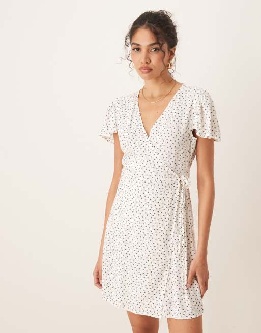 JDY mini wrap dress with blue heart print in white   , 4 of 4