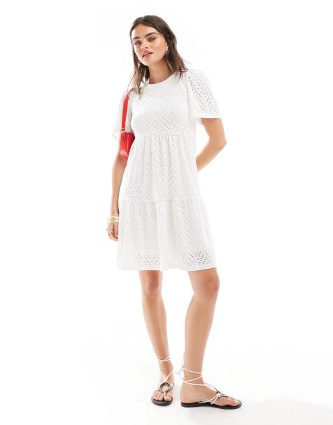 JDY – Minikleid in Weiß mit Lochstickerei - view 1
