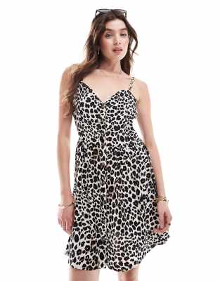 JDY - Minikleid mit schmalen Trägern und Leopardenmuster-Braun