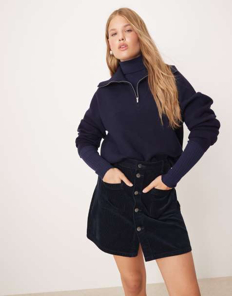 JDY - Minirok van corduroy met knopen in marineblauw - view 1