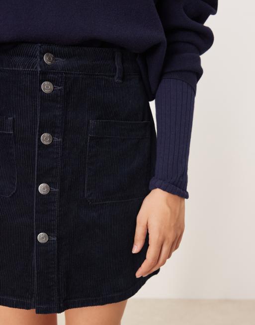 JDY - Minirok van corduroy met knopen in marineblauw, 3 van 5