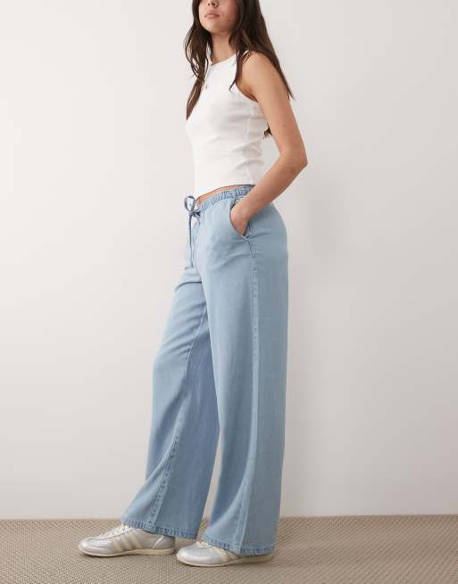 JDY - Mira - Lyseblå pull-on-jeans i denim med mellemhøj talje og vide ben, 3 af 5
