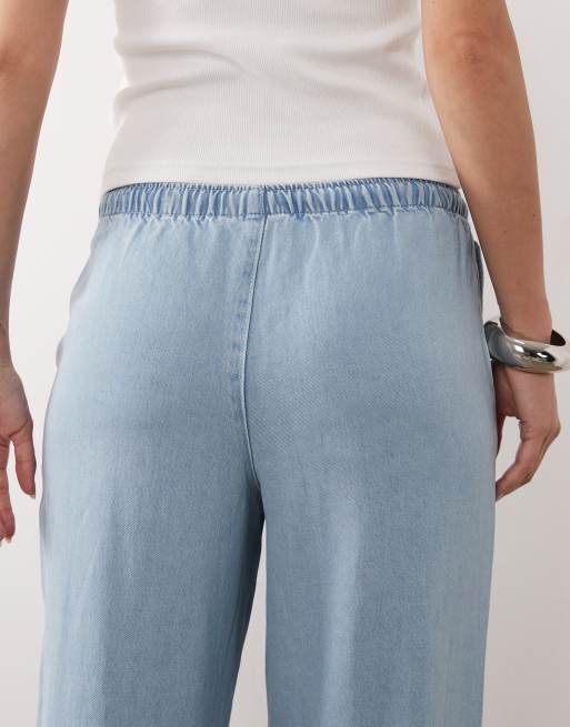 JDY - Mira - Lyseblå pull-on-jeans i denim med mellemhøj talje og vide ben, 4 af 5