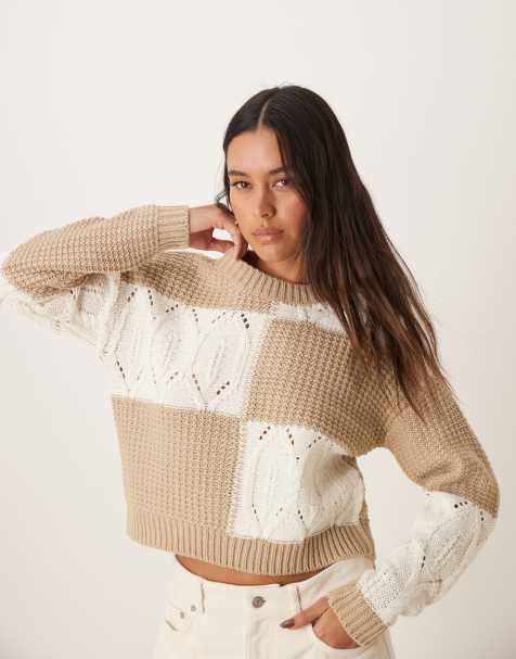 JDY mix structured jumper in white and beige - view 1