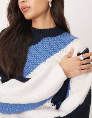 Jdy Mixed Color Block Sweater In Blue