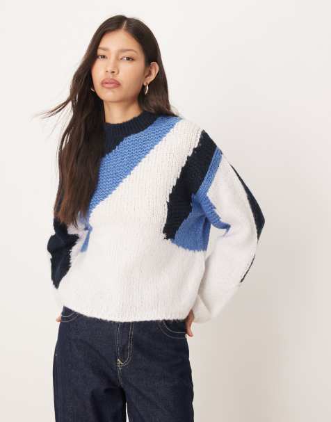 JDY mixed colour block jumper in blue and black - view 1