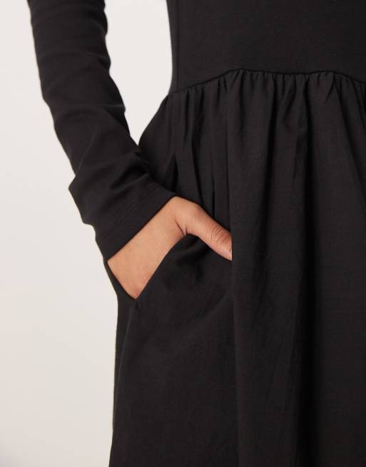 JDY mixed fabrication long sleeve maxi dress in black