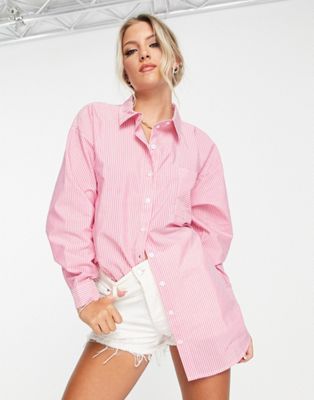 JDY molly oversized stripe shirt in pink
