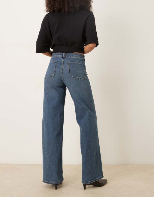 JDY - Moon - Jeans met wijde pijpen en hoge taille in donkerblauw, 2 van 5