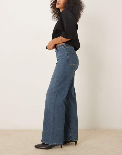 JDY - Moon - Jeans met wijde pijpen en hoge taille in donkerblauw, 3 van 5