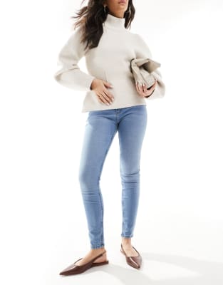 Moon - Skinny-Jeans in Mittelblau mit hohem Bund Blau XL L34