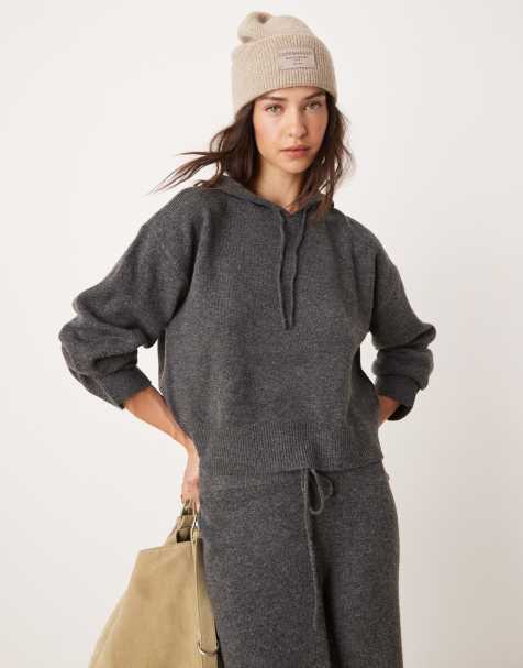 JDY – Mörkgrå, slouchy, stickad huvtröja, del av set - view 1