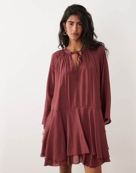 JDY - Mørkerød minikjole med flæsedetaljer - view 1