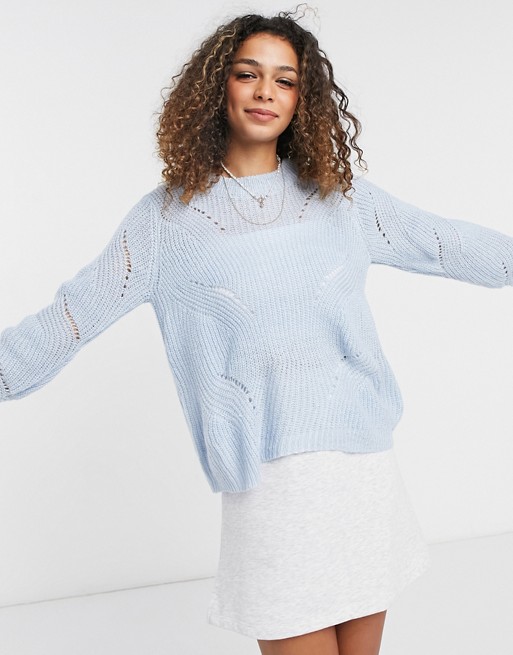JDY New daisy long sleeve structured polo jumper in blue
