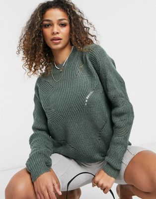 JDY New daisy long sleeve structured polo jumper in green - ASOS Price Checker