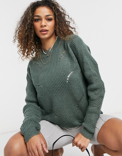 JDY New daisy long sleeve structured polo jumper in green