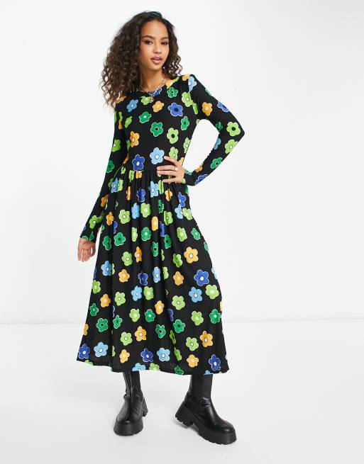 JDY – Niebieska sukienka maxi we wzór w stokrotki – Tylko w ASOS