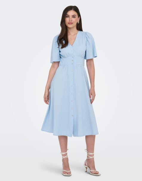 JDY Nora midi 3/4 sleeve dress in blue - view 1