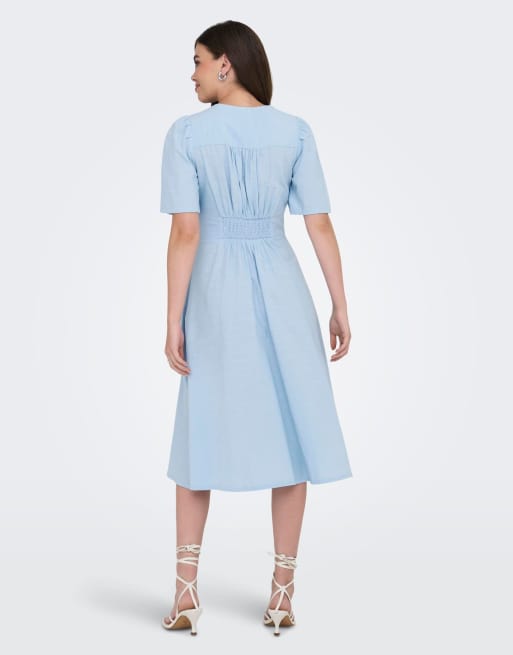 JDY Nora midi jurk met driekwartmouwen in blauw, 2 van 7
