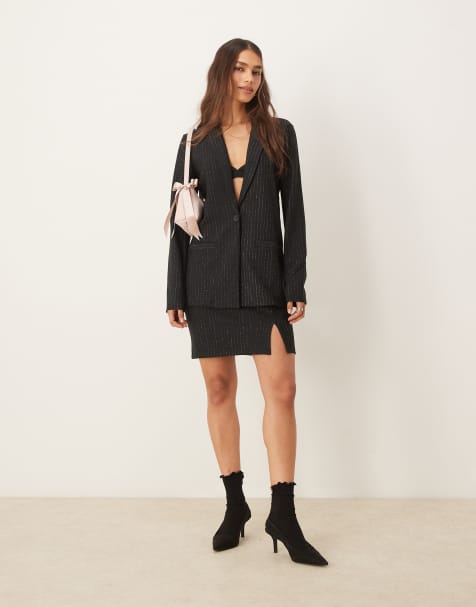 JDY notch front mini skirt in black (part of a set) - view 1
