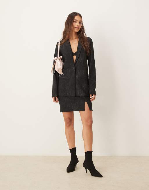JDY notch front mini skirt in black (part of a set)