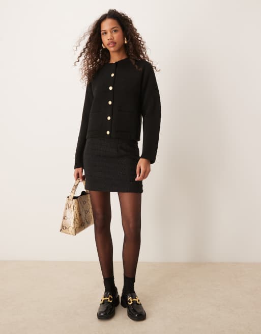 JDY o-neck button cardigan in black, 3 of 4