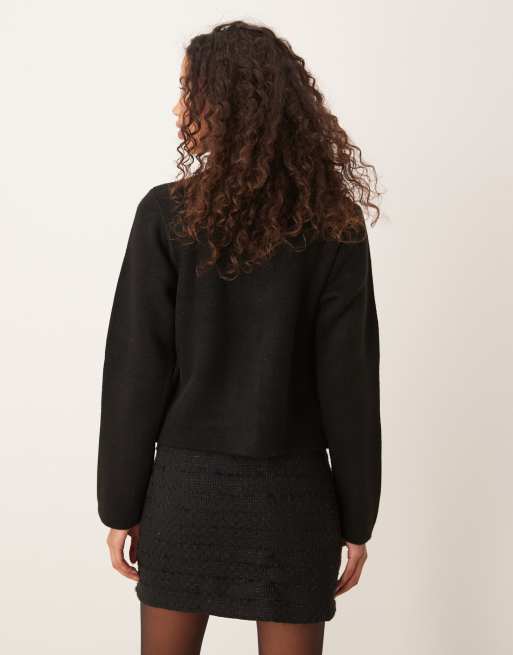 JDY o-neck button cardigan in black, 4 of 4