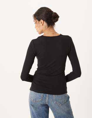 Jdy O-neck Long Sleeve Top In Black