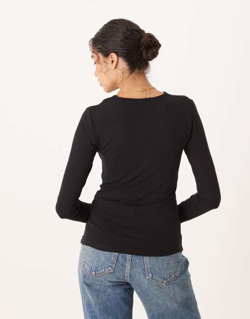 JDY o-neck long sleeve top in black, 2 of 4