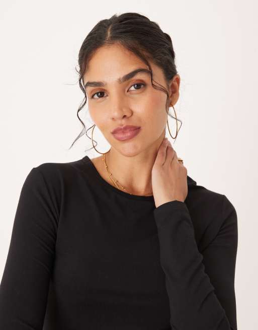 JDY o-neck long sleeve top in black, 4 of 4