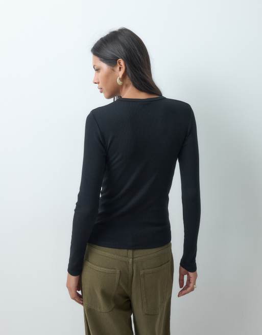 JDY o-neck long sleeve top in black, 4 of 4