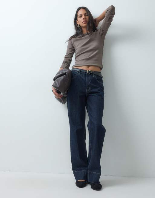 JDY o-neck long sleeve top in light brown, 2 of 4