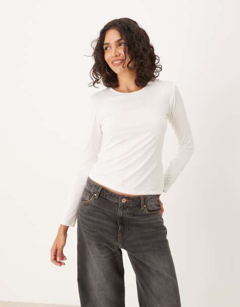 JDY o-neck long sleeve top in white - view 1
